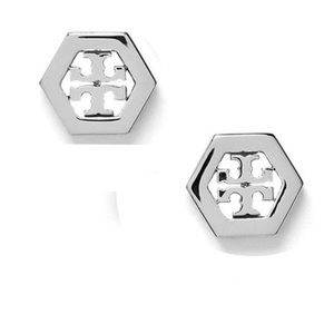 Tory Burch Hex Logo Stud Earrings in Silver